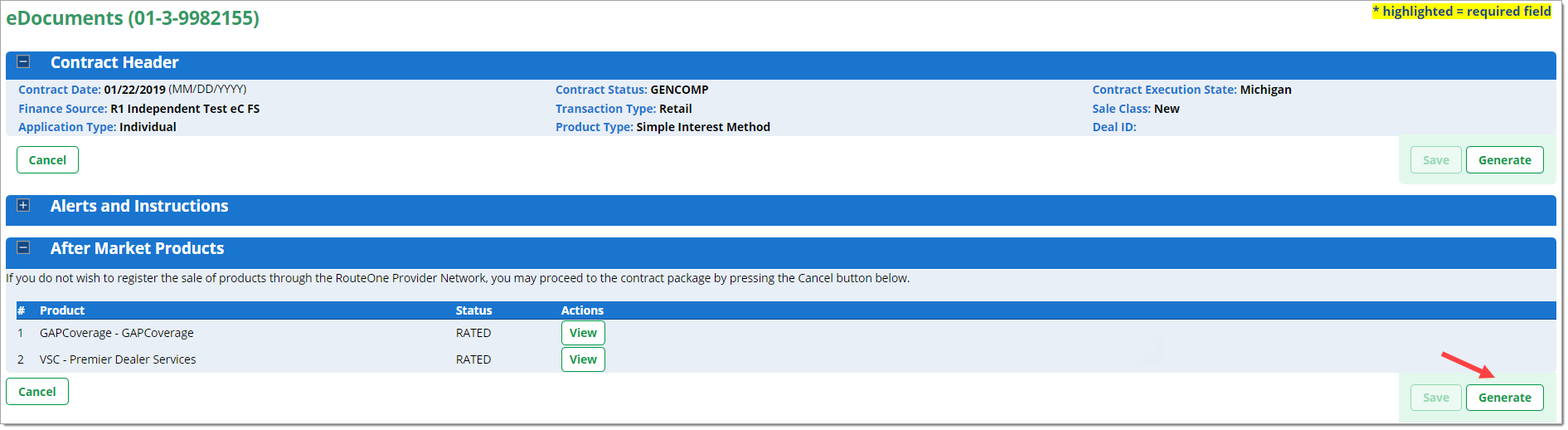 Arrowing pointing to ‘Generate’ button. 