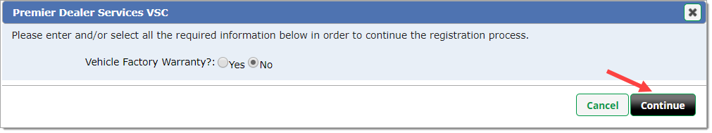 Arrow pointing to ‘Continue’ button. 