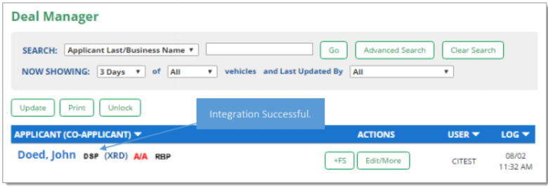 Auto Credit Express Integration Screen Shot