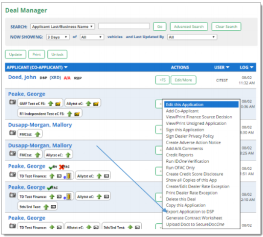 Auto Credit Express Integration Screen Shot