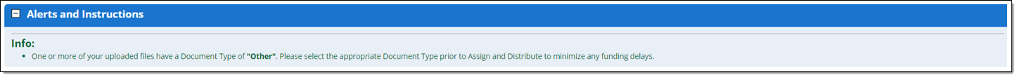 Alerts and Instructions section prompting user to select a Document Type.  