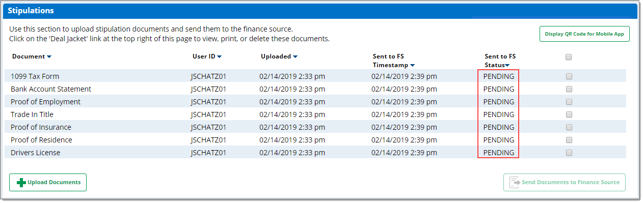 The Stipulations section with a box highlighting the ‘PENDING’ statuses. 