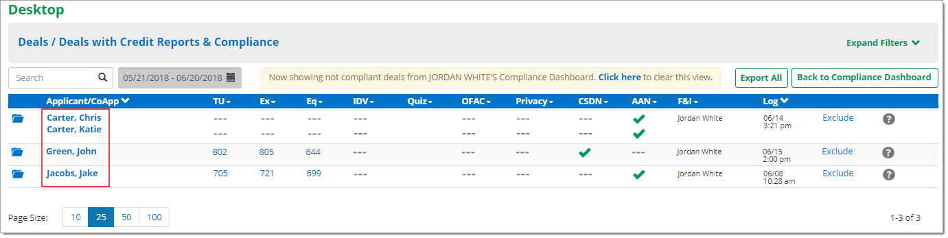 Box around ‘Applicant/CoApp’ column