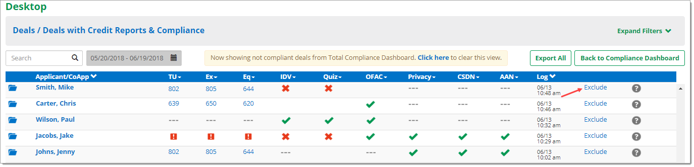 Arrow pointing towards ‘Exclude’ link