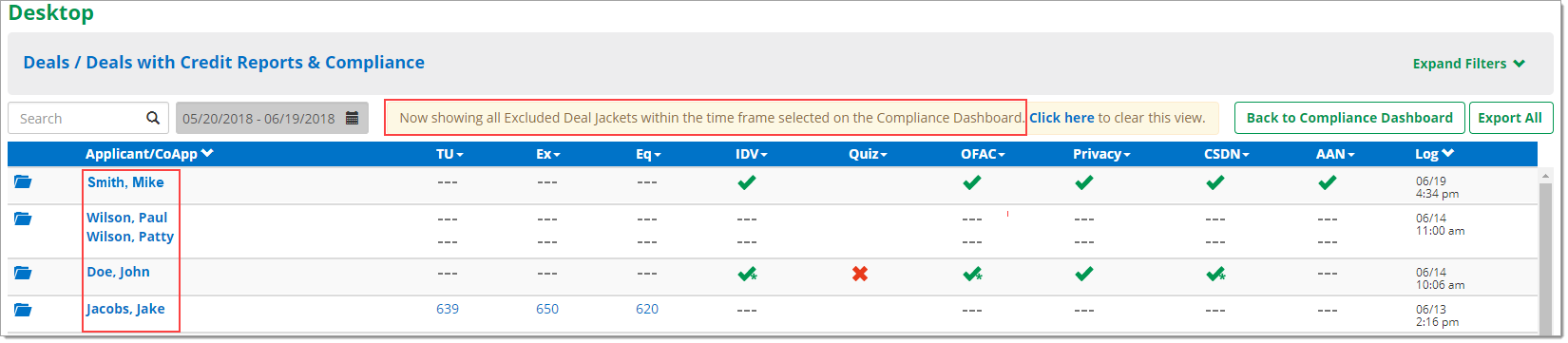 Box around ‘Applicant/CoApp’ column 