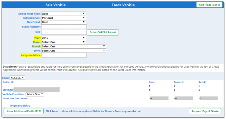 Carfax Integration Screen Shot