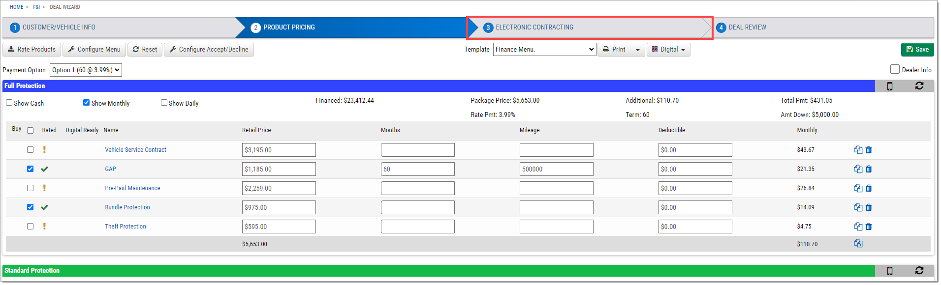 Step Two, with the link to Step Three ‘Electronic Contracting’ highlighted by a box. 