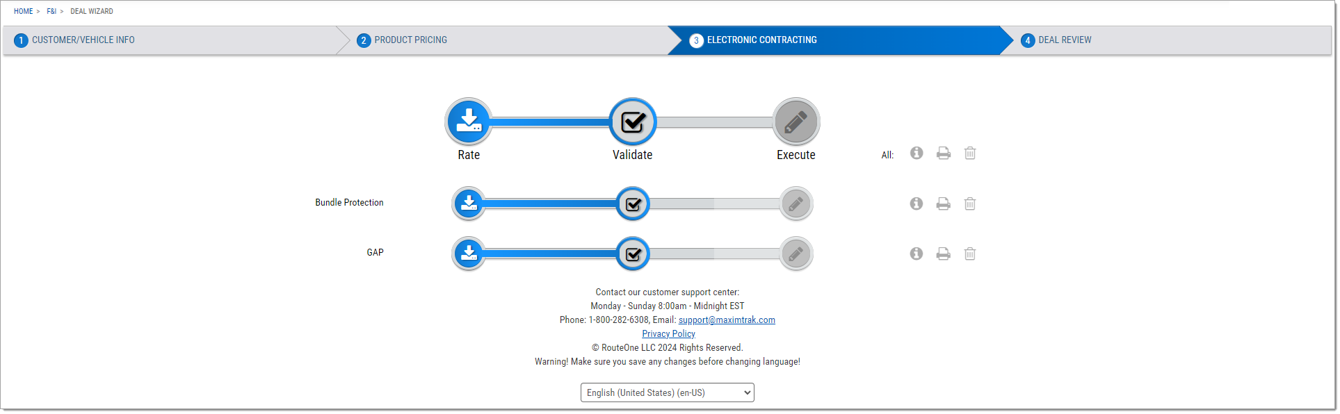 Step Three with all the products on the ’Validate’ step.