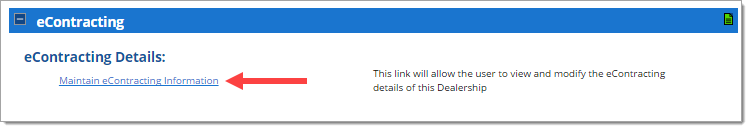 The eContracting section with an arrow pointing to the ‘Maintain eContracting Information’ link.