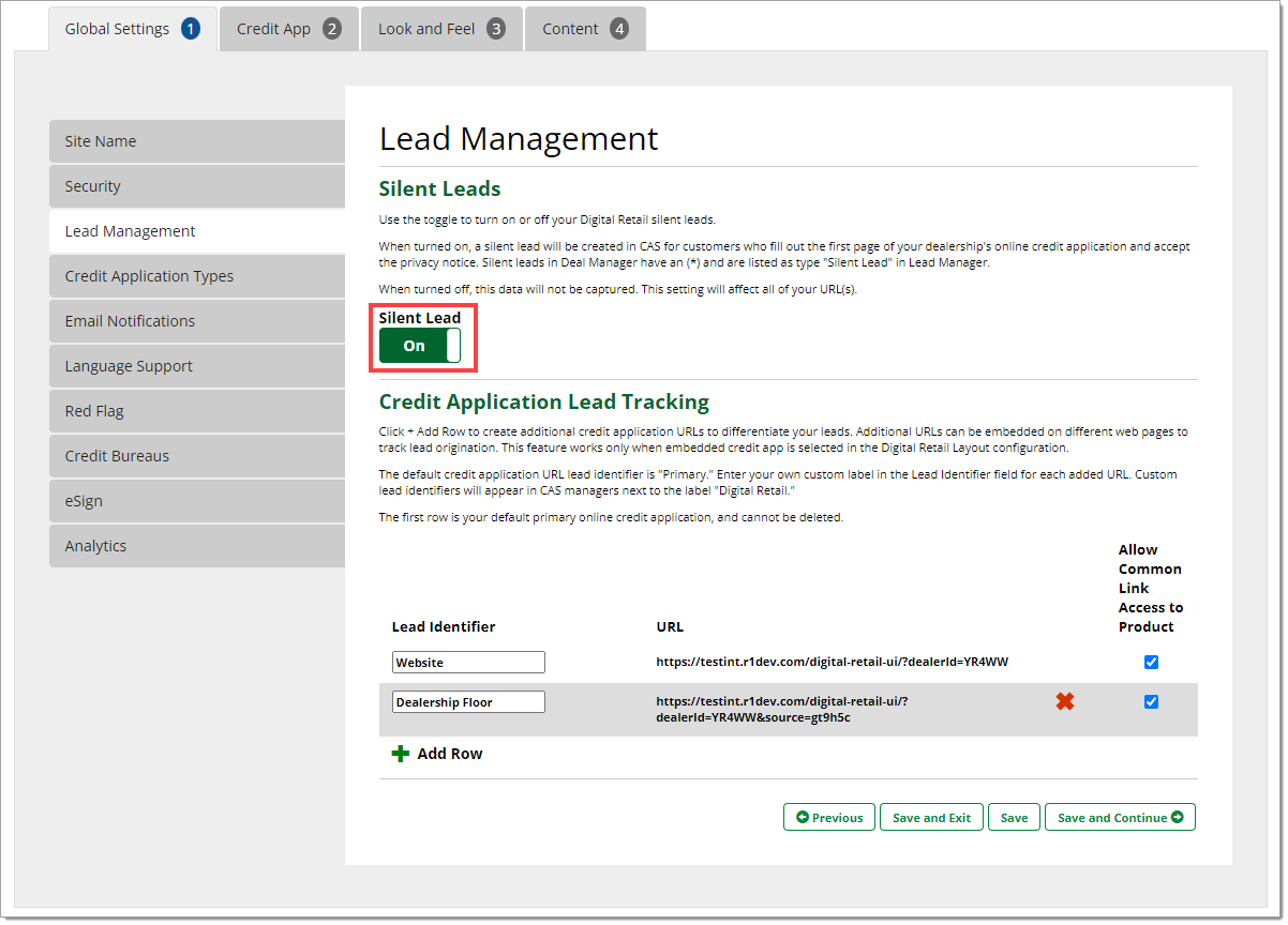 The Lead Management page with the Silent Leads toggle set to ‘On’ and highlighted by a box.