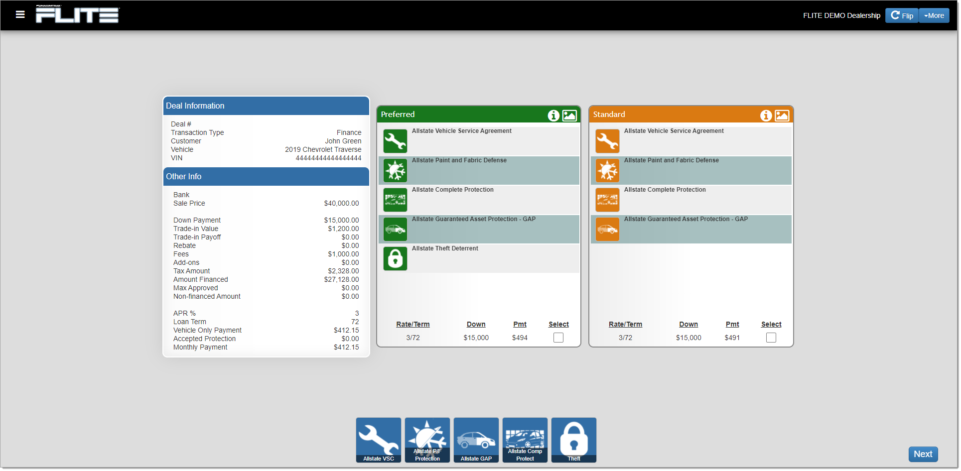 The interactive menu page with pricing and terms displayed in landscape format.