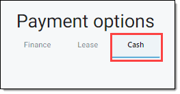 Box around ‘Cash’ payment option selected. 