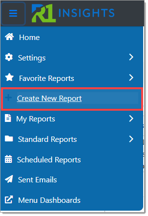 A cropped view of the expanded RouteOne insights menu with a box highlighting the ‘Create New Report’ option. 