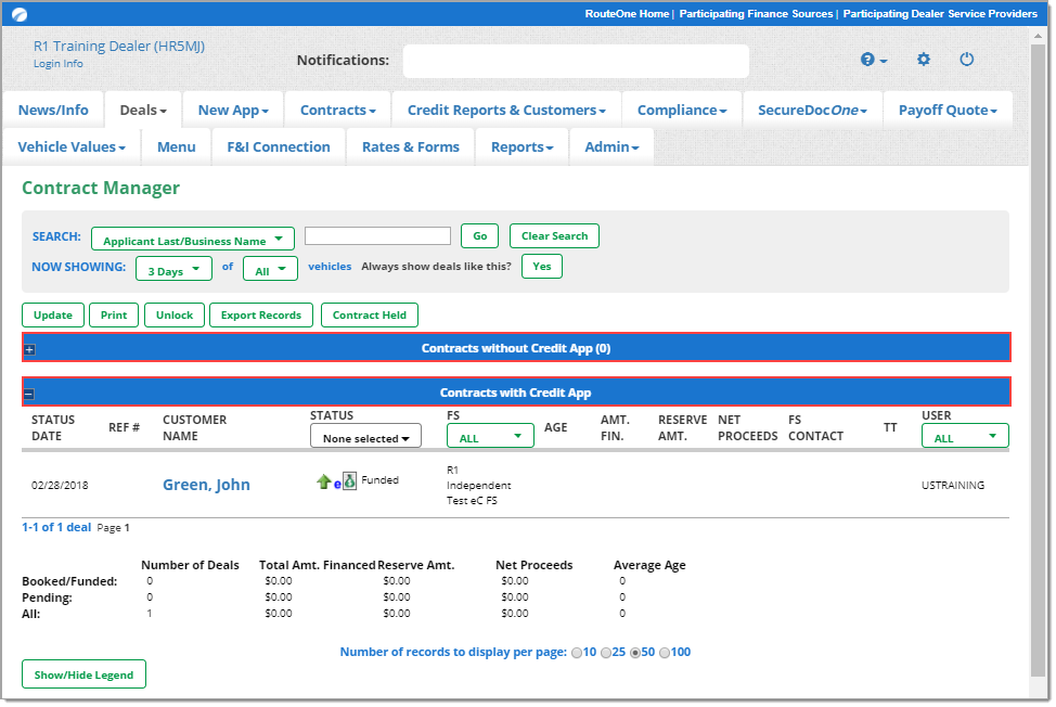 Box around expandable ‘Contracts without Credit App’ section. Box around expandable ‘Contacts with Credit App’ section. 