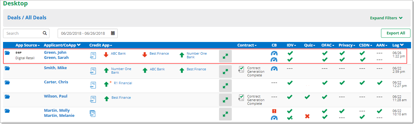 The Desktop page with a box highlighting the fully merged deal.