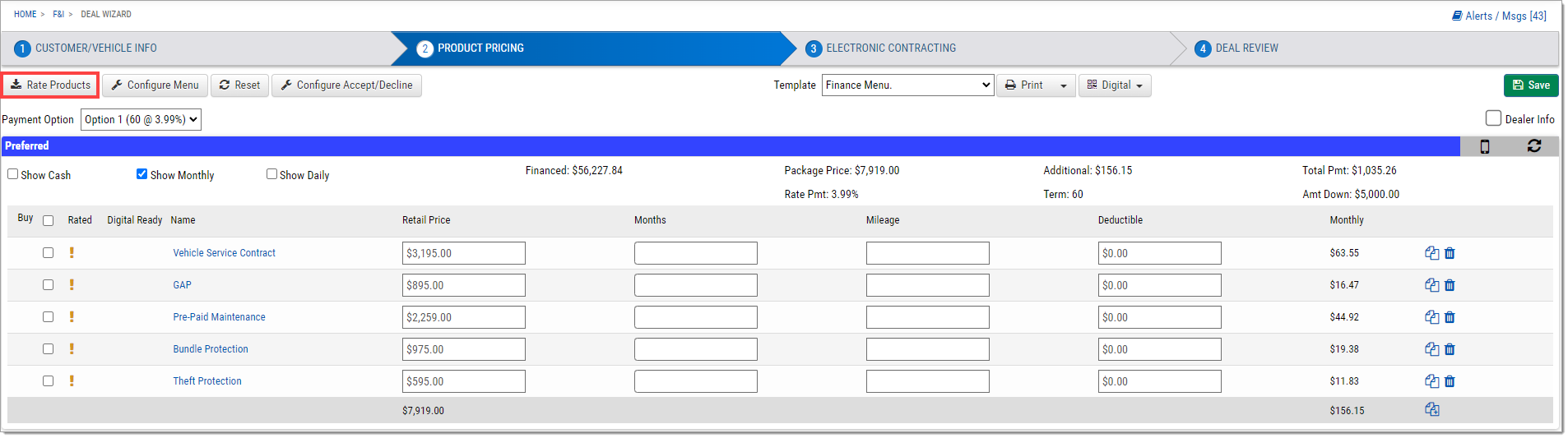 Step Two with a box highlighting the ‘Rate Products’ button in the upper left corner.