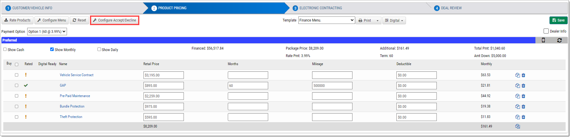 Step Two with the ‘Configure Accept/Decline’ button highlighted by a box with an arrow pointing to it.