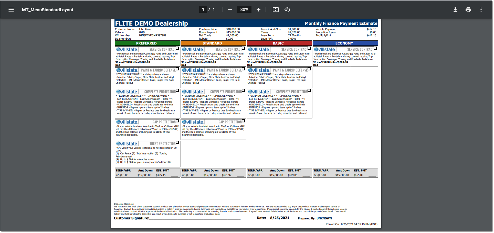 The preview of the printable Menu.