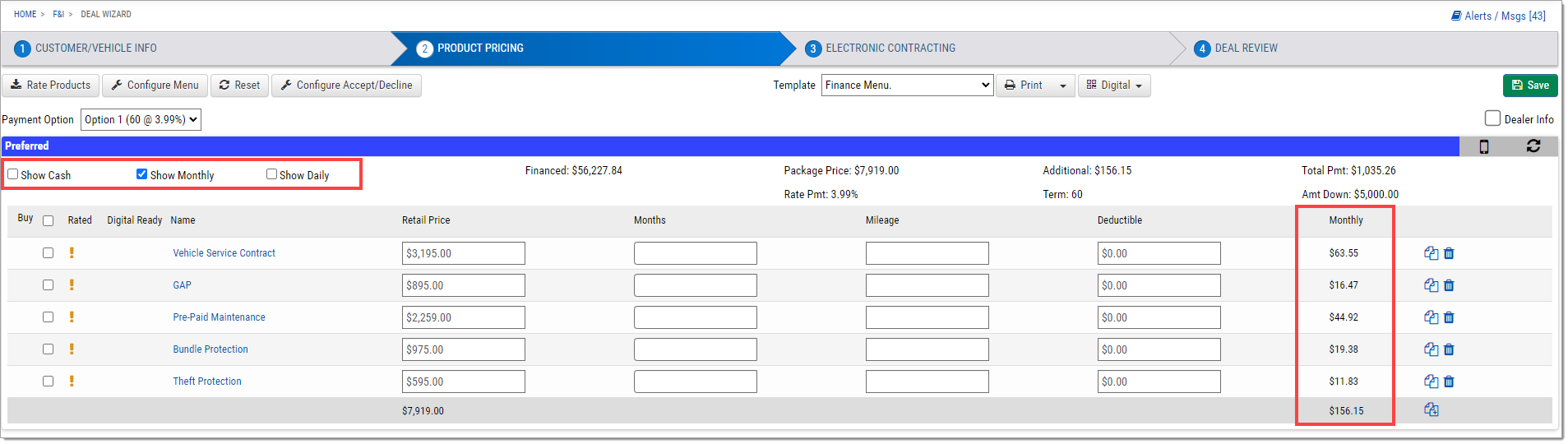 Step Two, with a box highlighting the checkboxes at the top of the ‘Preferred’ section and a box highlighting the ‘Monthly’ and ‘Daily’ columns of the ‘Preferred’ section.