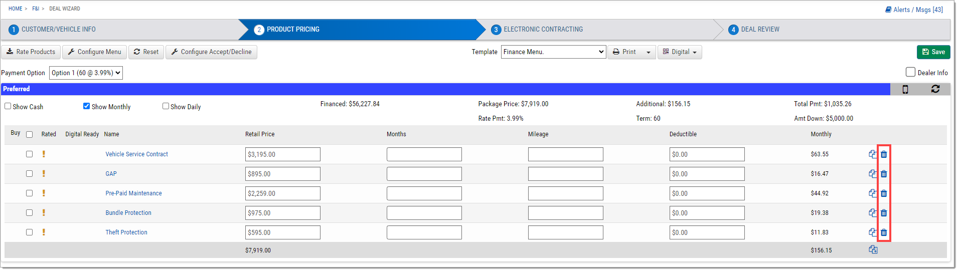 Step Two with a box highlighting the ‘trash’ icons in the ‘Preferred’ section.