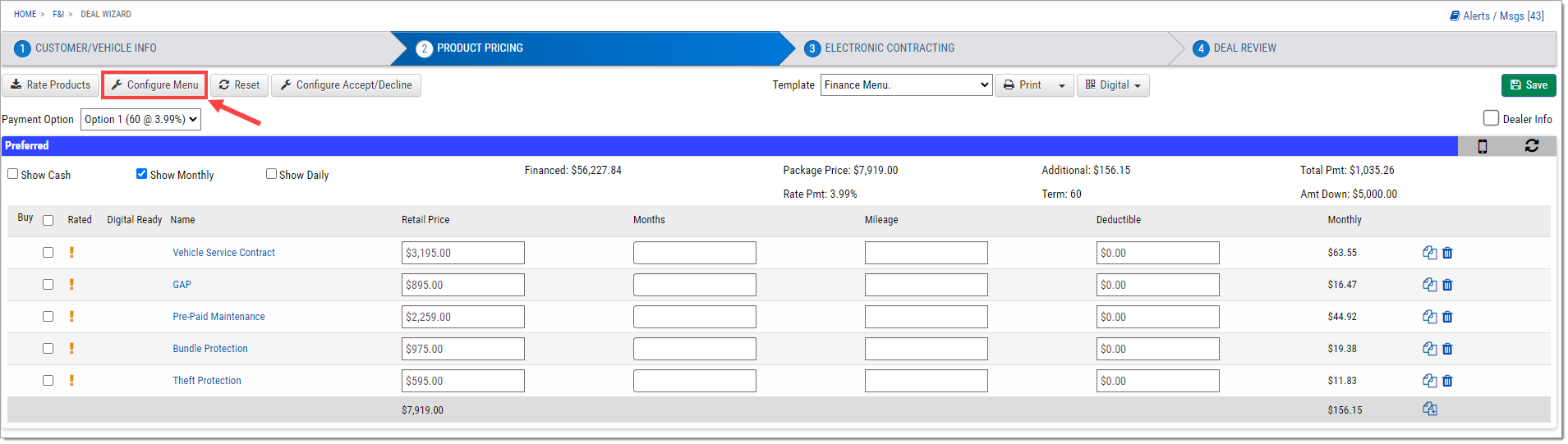 Step Two with a box highlighting the ‘Configure Menu’ button in the upper left.