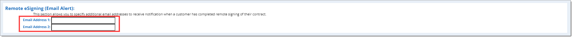The ‘Remote eSigning (Email Alert)’ section with a box highlighting the ‘Email Address’ fields.