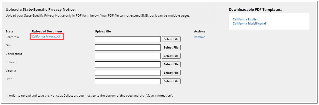 Box around the file that has been successfully uploaded. 