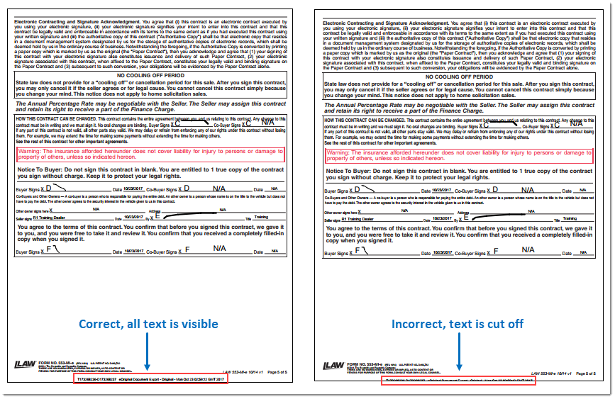 Review printed document footer