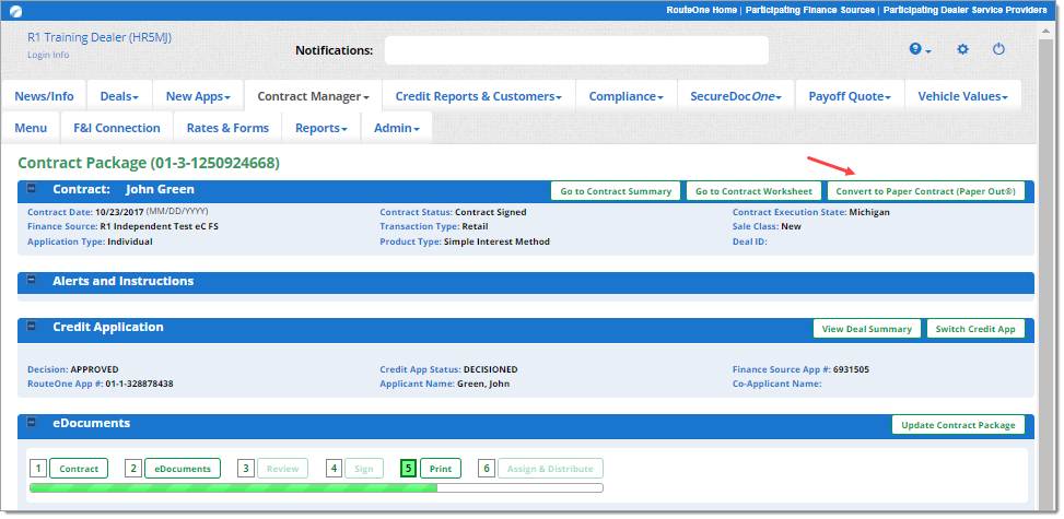 Click ‘Convert to Paper Contract (Paper Out®)’ button
