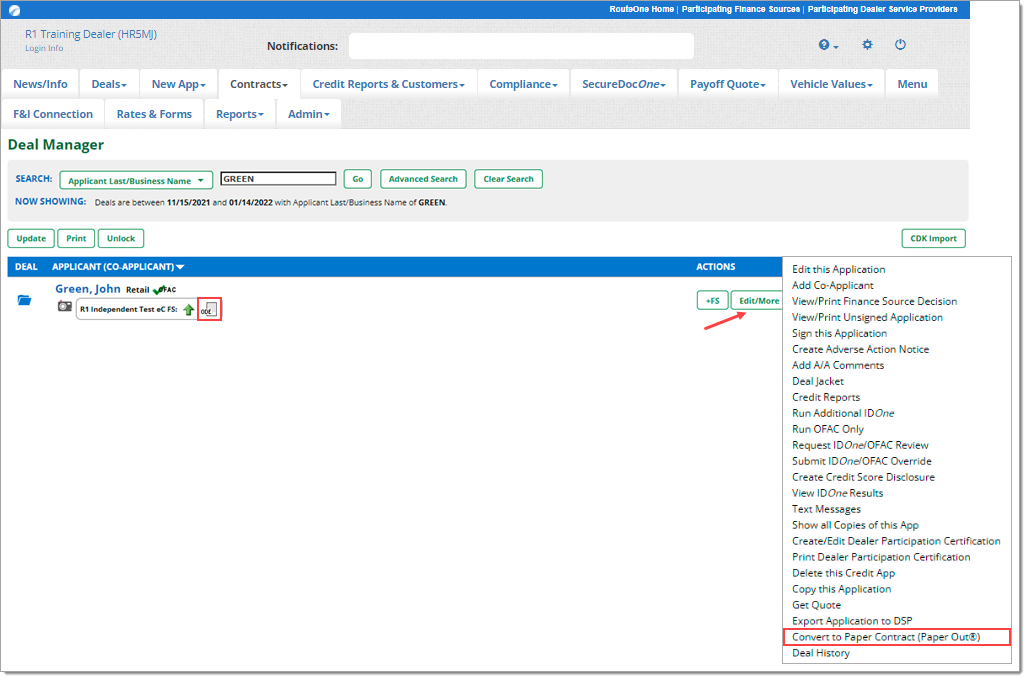 Click ‘Edit/More,’ select ‘Convert to Paper Contract (Paper Out®)’
