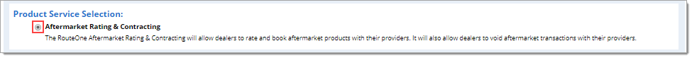 Box around selected ‘Aftermarket Rating & Contracting’ radio button.