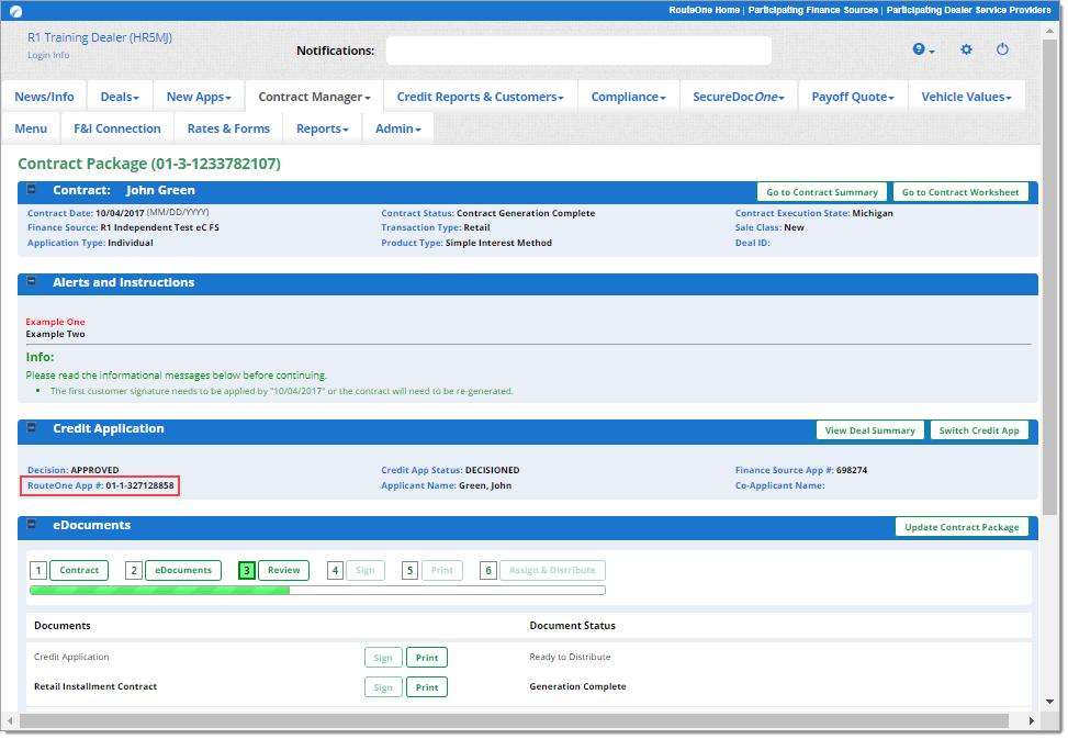 Box around Credit Application now associated with the contract.