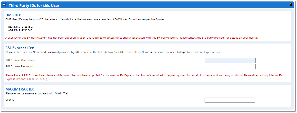 The Third Party IDs for this User section of the Create Users page.  All fields are blank.