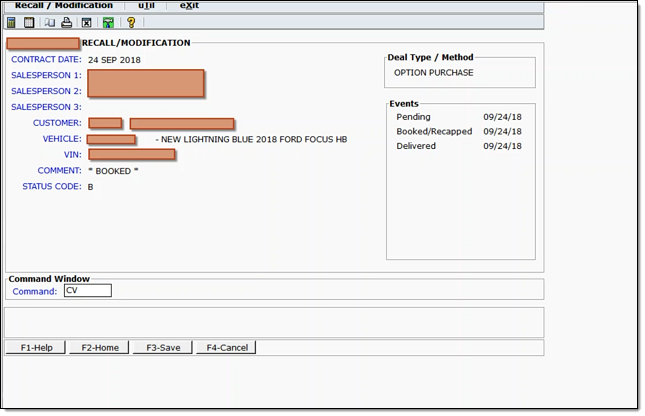 Deal data showing in the purchase screen in CDK. 